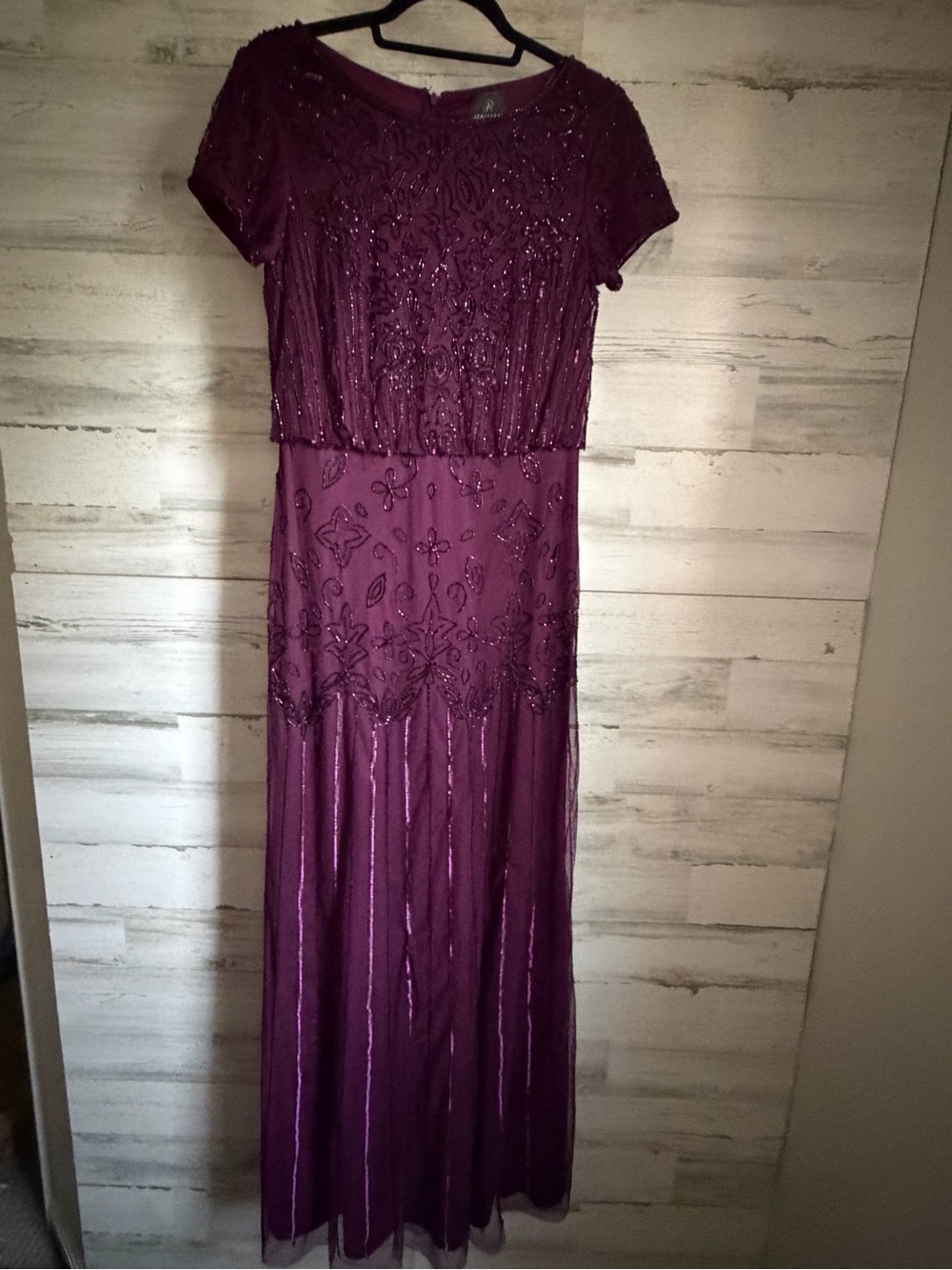 Adrianna Papell Beaded Wine Maxi Dress - Picture 2 of 3